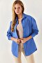 Women's Open Cobalt Blue Oversize Long Basic Shirt Arm-22y001118 - 3