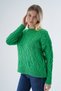 Women's Green Crew Neck Braided Wool Blended Special Yarn Knitwear Knitted Sweater Trist-6164 - 6