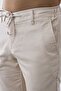 Men's Beige Elastic Waist Lace-Up Woven Lycra Flexible Modern Slim Fit Jogger Trousers - 2