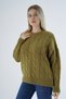 Women's Olive Oversize Crew Neck Hair Braided Wool Special Yarn Knitwear Knitted Sweater Trist-6167 - 5