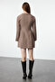 Brown Pleated Buttoned Mini Woven Dress TWOAW24EL00338 - 5