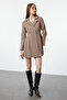 Brown Pleated Buttoned Mini Woven Dress TWOAW24EL00338
