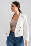 Women's Ecru Double Breasted Collar Gabardine Crop Jacket ARM-24Y001010 - 3