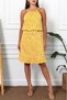 Women's Yellow Halter Neck Belted Waist Ruffle Skirt Dress ARM-23Y001112