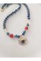 Steel Evil Eye Pendant Natural Stone Necklace - 5