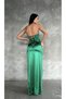 Women's Long Slit Back-Tie Low-Cut Evening Dress Engagement Henna Wedding Evening Gown Green Slim Fit - 8