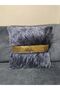 Plush Striped Throw Pillow Cover - (Navy Blue Plush-Gold Striped) - 2