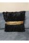 Plush Striped Throw Pillow Cover - (black Plush-gold Striped) - 2
