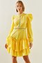 Women's Yellow Guipure Detailed Skirt Layered Ruffle Dress 22200 60251491