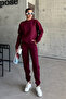 Unisex burgundy crew neck plain oversize top and bottom tracksuit set