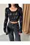 Low-Cut Crop Knit Sweater with Ripped Detail