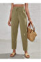 French High Waist Linen Trousers-Khaki