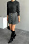 Anthracite Women's Oversize Sweater - Crew Neck and Logo Embossed Detail - 5
