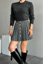 Anthracite Women's Oversize Sweater - Crew Neck and Logo Embossed Detail - 4