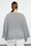 Gri V Yaka Fitilli Geniş Kalıp İnce Triko Kazak TBBAW25AN00023 - 5