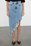 Blue Tasseled Asymmetrical Midi Denim Skirt TWOAW22ET0140 - 3