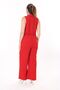 Women's Large Size Red Wrap Collar Wide Leg Jumpsuit 65N37734 - 6