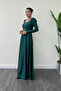 Imported Crepe Satin Fabric Square Collar Kiloş Dress - Emerald Green