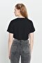 Women's Black Standard Fit Regular Cut 100% Cotton Crew Neck Crop T-Shirt - 5