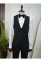 Men's Tuxedo Groom Suit Jacquard Swallow Collar Italian Cut Slim Fit Jacket Vest Pants Bow Tie - 5