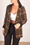 Women's Brown Collar Detailed Plaid Oversize Cashew Jacket ARM-24K001029 - 3