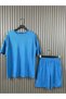 Men's Blue Corduroy T-shirt and Shorts Set - Petrol Color