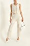 Women's Cream Openwork Sleeveless Crop Blouse Lined Spanish Leg Pants Knitwear Set 2013 - 3