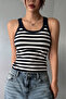 Black and White Striped - Wide Strap Camisole Crop Blouse