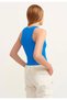 Women's Blue Ribbed Halter Collar Knitted Tank Top - 2
