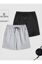 Black Gray Double Regular Fit Seasonal Shorts & Bermuda Shorts
