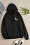 Women's Hooded Moon Flower Printed Zipper Sweatshirt Fleece Jacket