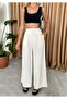 Natural 100% Cotton Side Button Wide Leg Trousers 3508