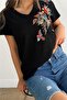 V-Neck Parrot Sequin Large Size T-shirt - 2