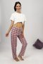 Women's Pajama Bottoms with Ribbon Detail, Plum Square, Large Size - 4