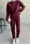 Unisex burgundy crew neck plain oversize top and bottom tracksuit set - 2
