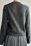 Anthracite Women's Oversize Sweater - Crew Neck and Logo Embossed Detail - 3