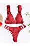 Mare Ruffled Window Detailed Bikini Set Pomegranate Flower