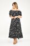 Large Size Women's Long Dress with Elastic Collar and Frilly Hem and Zebra Pattern - Black - 5