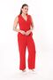 Women's Large Size Red Wrap Collar Wide Leg Jumpsuit 65N37734 - 5