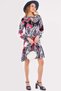 Women's Fuchsia Patterned Collar Tie Skirt Ruffle Long Sleeve Dress ARM-24Y001003