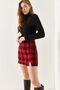 Women's Plaid Pattern Stitched Slit Mini Skirt Arm-22y001196 - 3