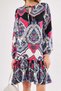 Women's Fuchsia Patterned Collar Tie Skirt Ruffle Long Sleeve Dress ARM-24Y001003 - 3