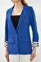 Women's Cobalt Blue Dekaeksi Jacket with Pocket Flap and Leopard Arm Inside - 24y001039 - 3