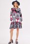 Women's Fuchsia Patterned Collar Tie Skirt Ruffle Long Sleeve Dress ARM-24Y001003 - 4