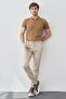 Men's Beige Elastic Waist Lace-Up Woven Lycra Flexible Modern Slim Fit Jogger Trousers