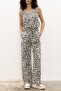 Beige Leopard Patterned Cotton Trousers - Pockets and Rubber Waist Detail - 3