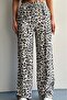 Beige Leopard Patterned Cotton Trousers - Pockets and Rubber Waist Detail - 2