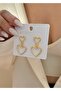 Double Heart Gold Dangle Earrings - 2