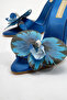 Lily Flower Detailed Cobalt Blue Satin 10 cm Women's Slippers, Heeled Slippers - 3