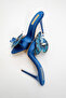 Lily Flower Detailed Cobalt Blue Satin 10 cm Women's Slippers, Heeled Slippers - 6